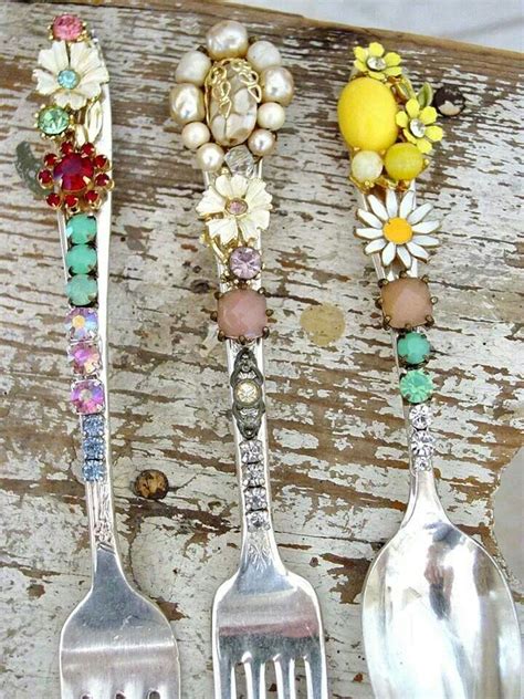 Blinged Up Forksvia Vintagedragonfly Mosaics Fork Crafts Spoon
