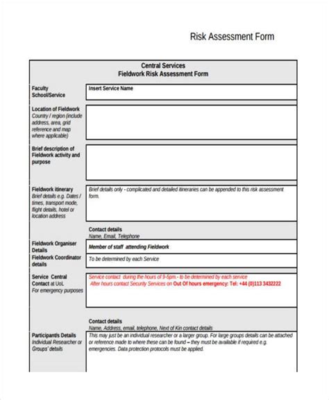 Free Construction Risk Assessment Forms In Pdf Ms Word Excel