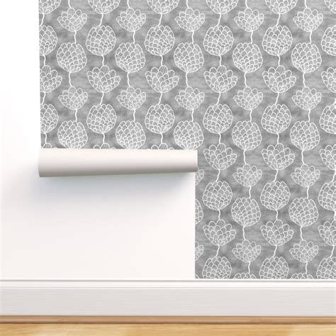 Peel And Stick Removable Wallpaper Grey And White Floral Charcoal