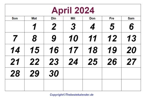 April 2024 Kalender Zum Ausdrucken The Beste Kalender