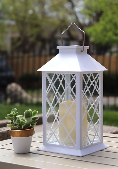 Solar Powered White Candle Lantern 11 Inch