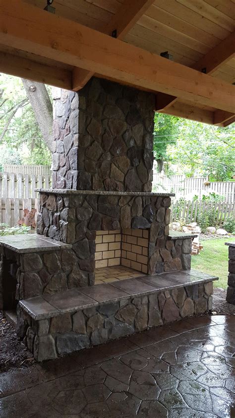 Stone Outdoor Fireplace With Covered Pergola Pergolayelp Outdoor