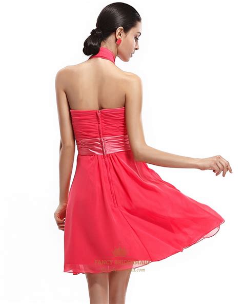Shop our stunning collection of lux chiffon bridesmaid dresses in a wide range of sizes, styles and colors. Coral Short Chiffon Halter Bridesmaid Dress With Front ...