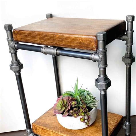 Industrial Pipe And Solid Wood Side Tables Beautiful Handmade Creations