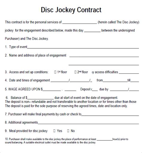 Dj Contract Free Printable Documents