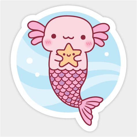 Cute Axolotl Mermaid Holding Starfish Cute Axolotl Sticker Teepublic