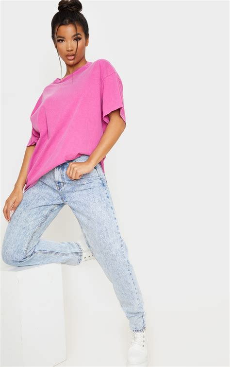Pink Washed Oversized T Shirt Tops Prettylittlething Ie