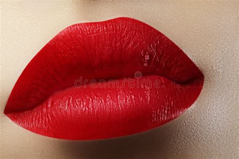 Beautiful Female Lips Sweet Kiss With Red Lipstick Lip Make Up On