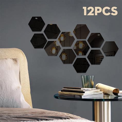 12pcs Hexagon Acrylic 3d Mirror Wall Sticker Mural Decal Self Adhesive
