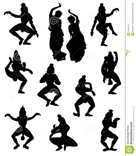 A Collection Of Silhouettes Of People In Indian Dance Poses Stock Photo