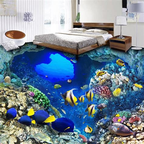 Custom 3d Photo Wallpaper Underwater World Tropical Fish Vinyl Floor