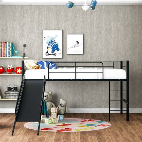 Twin Metal Loft Bed With Slide Low Loft And Strong Slide Best Choice