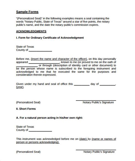 10 Sample Notary Statements Sample Templates