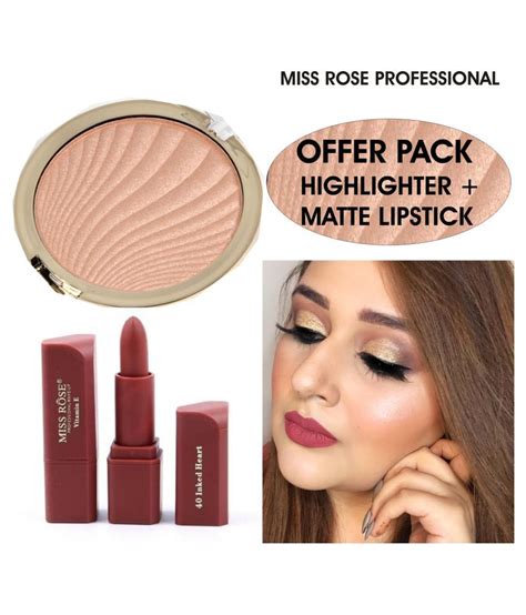 Miss Rose Single Highlighter 10 Combo Lipstick 42 Highlighter Peach