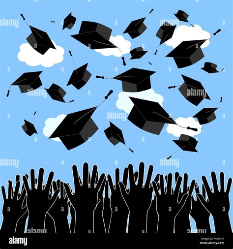 Graduate Hands Silhouettes Throwing Up Graduation Hats Graduation