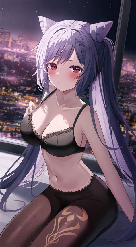 Nannung Purple Hair Big Boobs Cleavage Genshin Impact Keqing