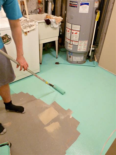 An extra durability layer can be applied to achieve fresh look in your basement floor that really pleasing and attractive in giving better spaces. How to Paint a Concrete Floor - See My New Turquoise ...