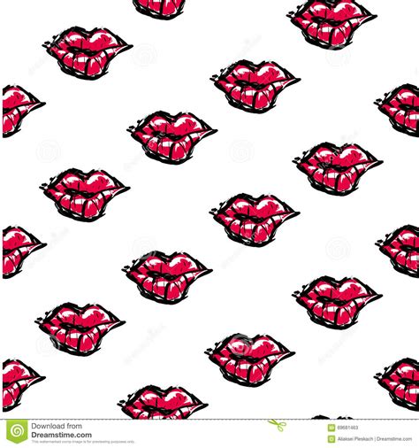 Vector Fashion Sketch Hand Drawn Graphic Kiss Red Lip Stock
