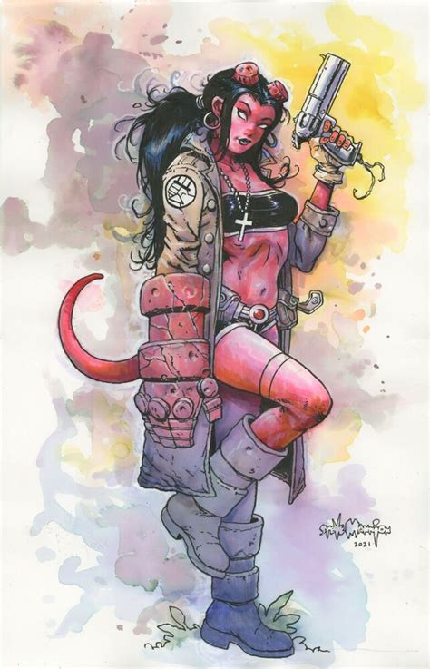 Hellgirl Female Version Of Hellboy Original Art Steve Mannion