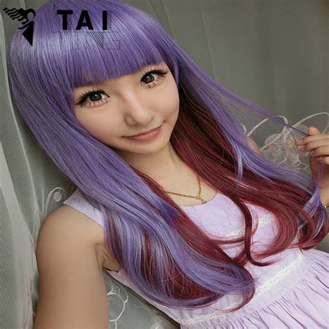 65cm Fashion Sexy Girl Anime Purple Long Straight Wig Cosplay Party