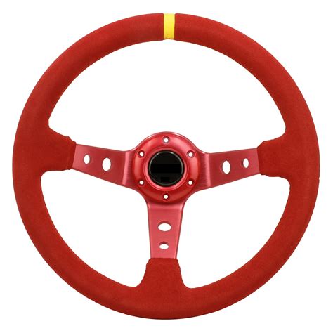 14inch Auto Jdm Red Suede Leather Deep Dish Drift Sport Steering Wheels