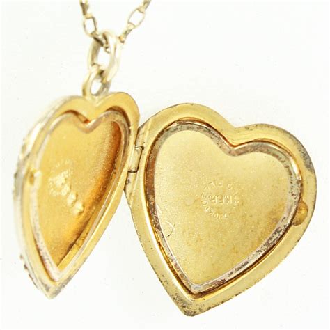 vintage 10k gold filled heart shaped locket pendant necklace with crystal accents on 19 chain