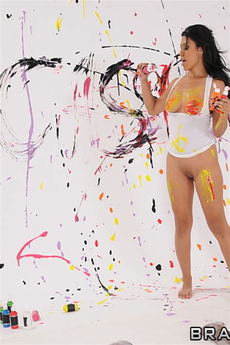 Playful Chick Playing With Paint And Stripping Off Photos