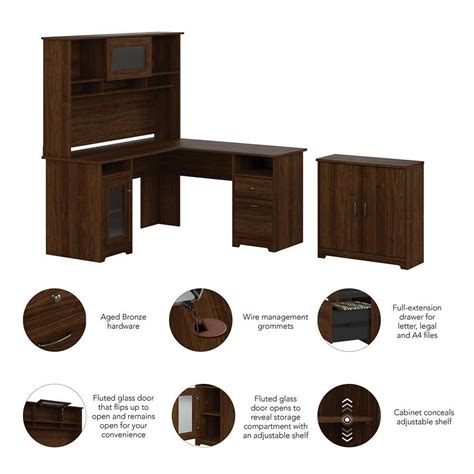 Bush Furniture Cabot 60w L Shaped Computer Desk With Hutch And Small