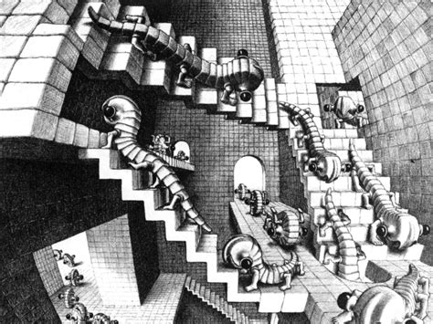 Stairways Grayscale Mc Escher Monochrome Optical Illusions Art Hd Wallpaper