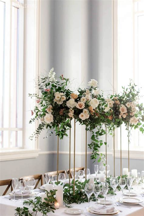 Tall Greenery Wedding Centrepieces Neutral Wedding Table Setting