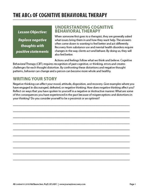The Abcs Of Cognitive Behavioral Therapy Cod Worksheet