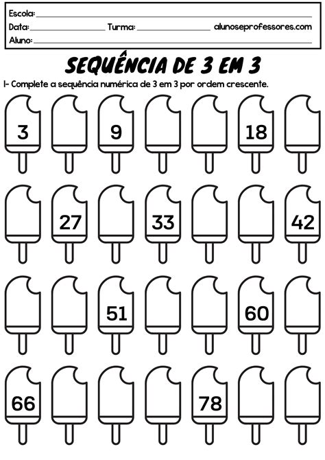 Atividades de Sequência Numérica prontas para Imprimir
