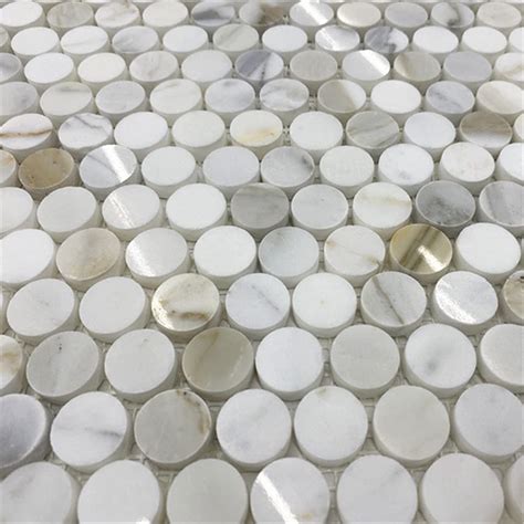 Stone Center Online Calacatta Gold Marble 34 Inch Penny Round Mosaic