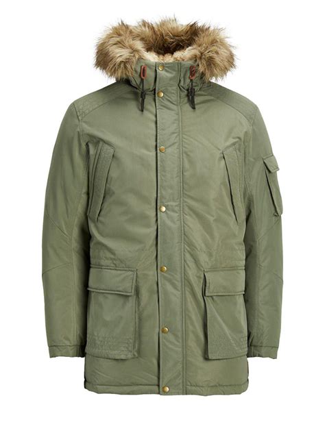 Jack And Jones Jor Latte Faux Fur Trimmed Parka In Green For Men Lyst