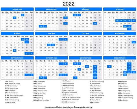 Kalender 2022 Inkl Feiertage Kalender Ausdrucken