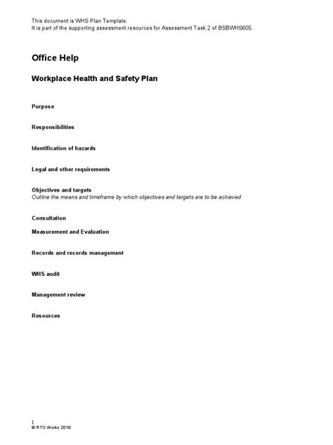 Whs Action Plan Template Pdf