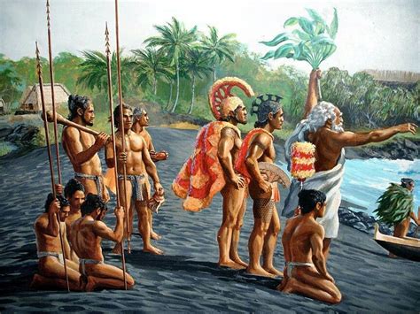 Warriors On A Black Sand Beach Ancient Hawaii Digital Painting
