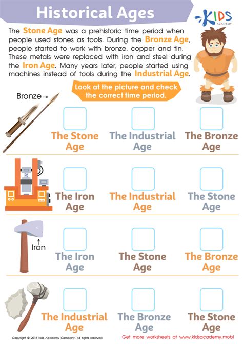Historical Ages Worksheet For Kids