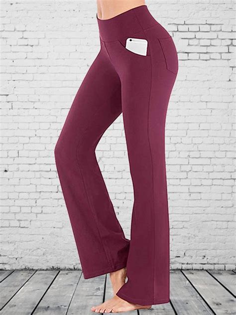 Bootcut Yoga Pants High Waist Flare Pants Stretch Bootleg Solid Plus