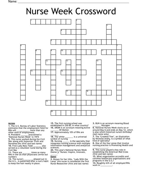 Nurse Week Crossword Wordmint