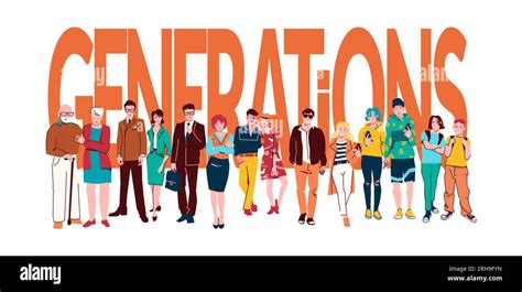 People Generations Header Concept With Big Letters And Representatives