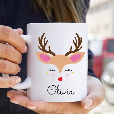 Reindeer Mug Personalized Hot Chocolate Mugs Funny Christmas Etsy Uk