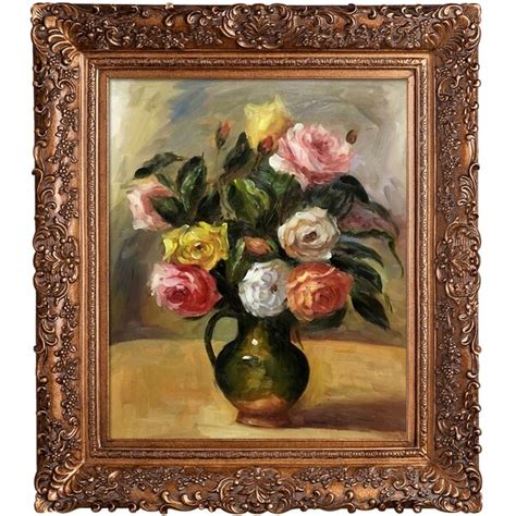 Pierre Auguste Renoir Bouquet Of Roses Hand Painted Framed Canvas Art