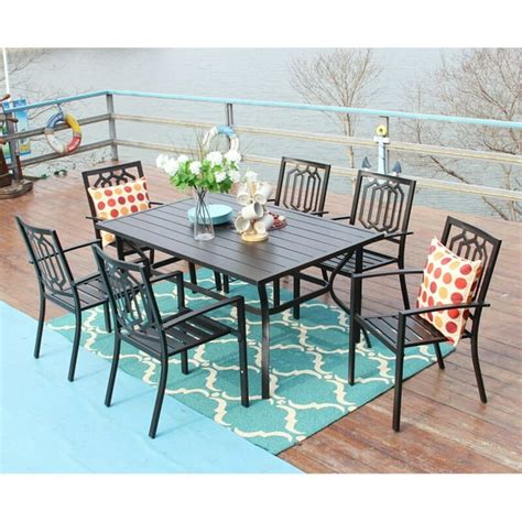 Mf Studio Outdoor Patio Dining Set 7 Piece With Rectangular Table And 6