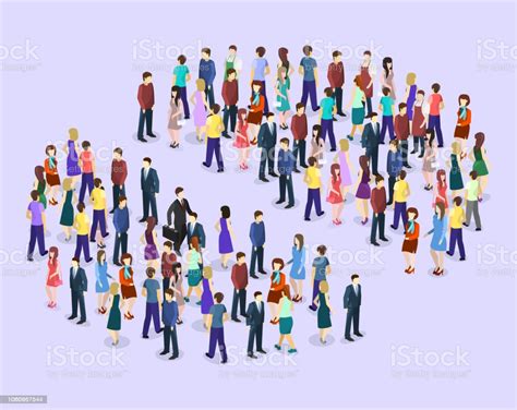 Isometric Flat Infographic Chart Consisting Of A Crowd Of People Stock ...