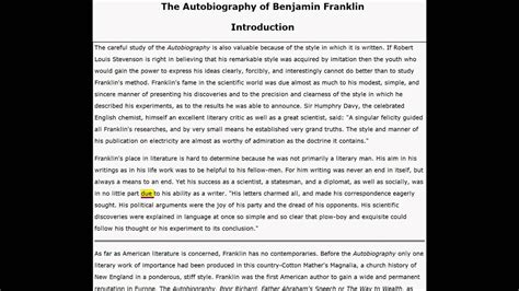 The author clearly states that there are no strict rules to be followed, all one needs is the. Autobiography of Benjamin Franklin - Introduction Harvard ...