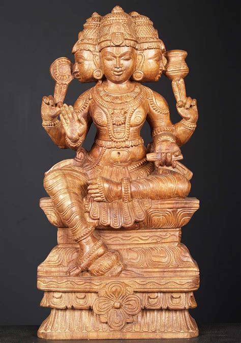 Sold Wooden Seated Brahma Statue 24 76w1er Hindu Gods And Buddha Statues
