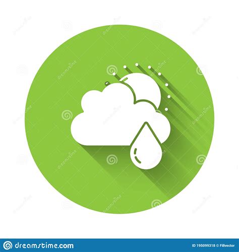 White Cloud With Rain And Sun Icon Isolated With Long Shadow Rain