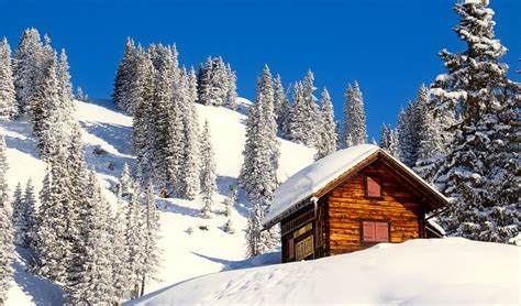Winter Mountain Cabin Winter Chalet Wooden Sky Trees Nature