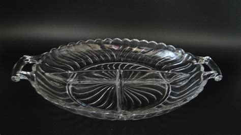 Vintage Fostoria Colony Clear Glass Three Section Divided Dish Fostoria Mid Century Glass